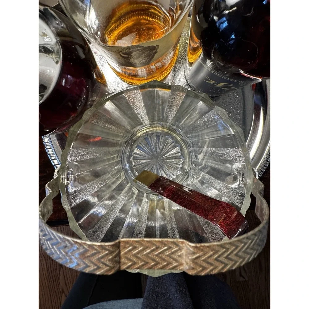 Vintage Ribbed Libby Ice Bucket‎ & Brass Tongs